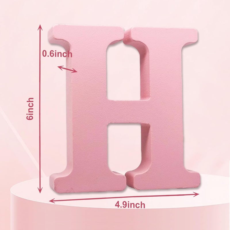AOCEAN 6 Inch Pink Wood Letters Unfinished Wooden Letters for Wall Decorative Standing Letters Slices Sign Board for Crafts Christmas Decoration Home Party Projects (H) - Image 2